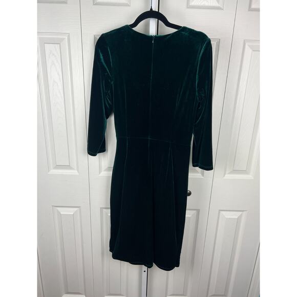 Eliza J Sheath Dress Sz 0 XXS Green Emerald Velvet Ruched Holiday Cocktail Party - Picture 6 of 9